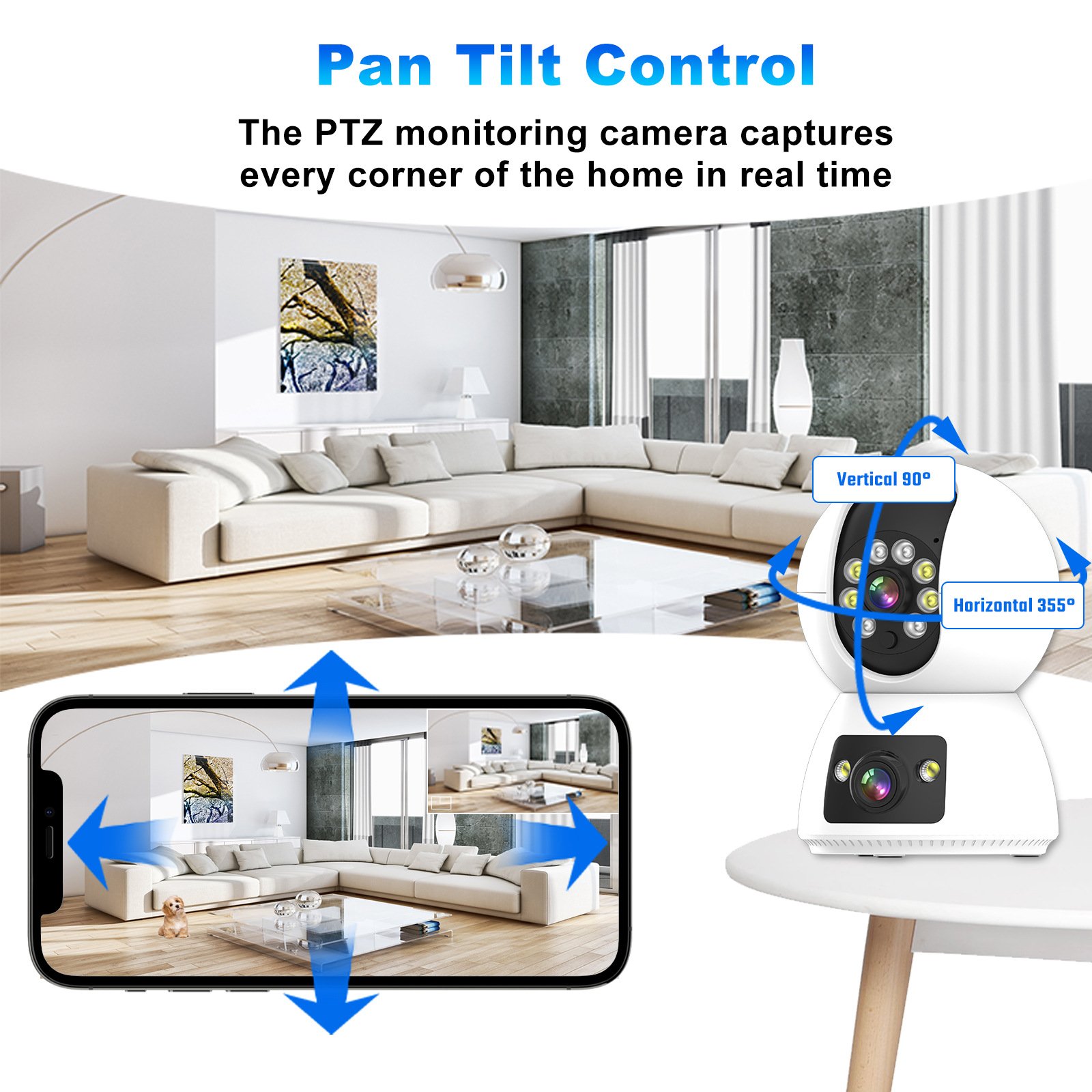 Wireless Wifi Remote Control Surveillance Ptz Home Security Baby Monitor Dual Lens Tuya Smart IP Camera