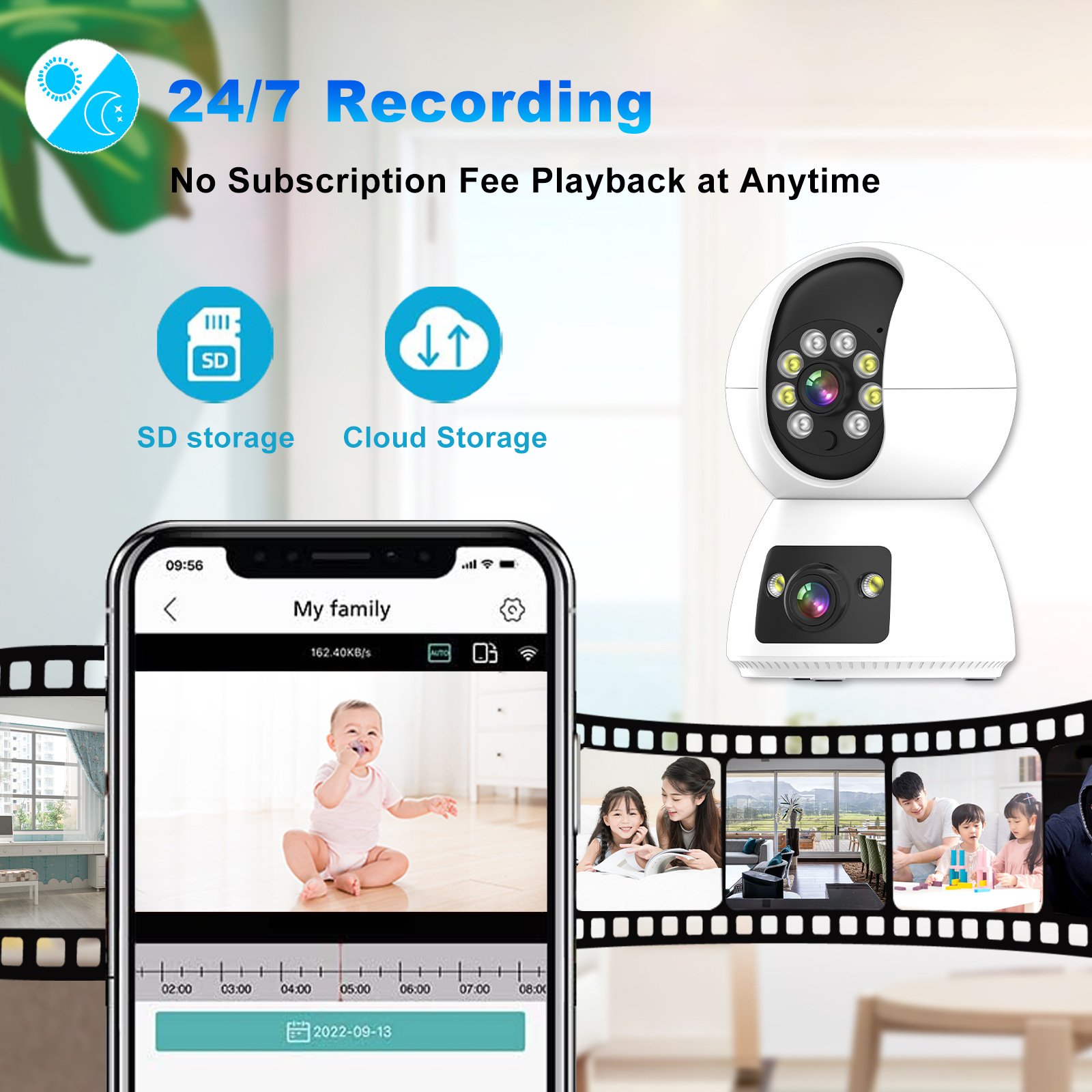 Wireless Wifi Remote Control Surveillance Ptz Home Security Baby Monitor Dual Lens Tuya Smart IP Camera