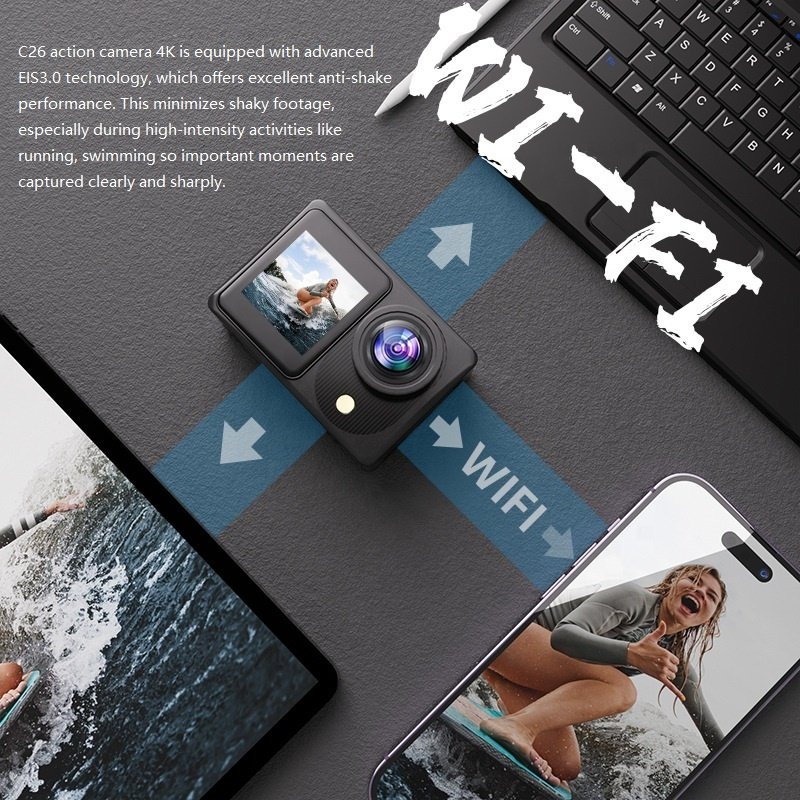 Factory wholesale 4K/30fps waterproof helmet sport camera 2 inch dual screen mini underwater 40M hd video cameras EIS action cam