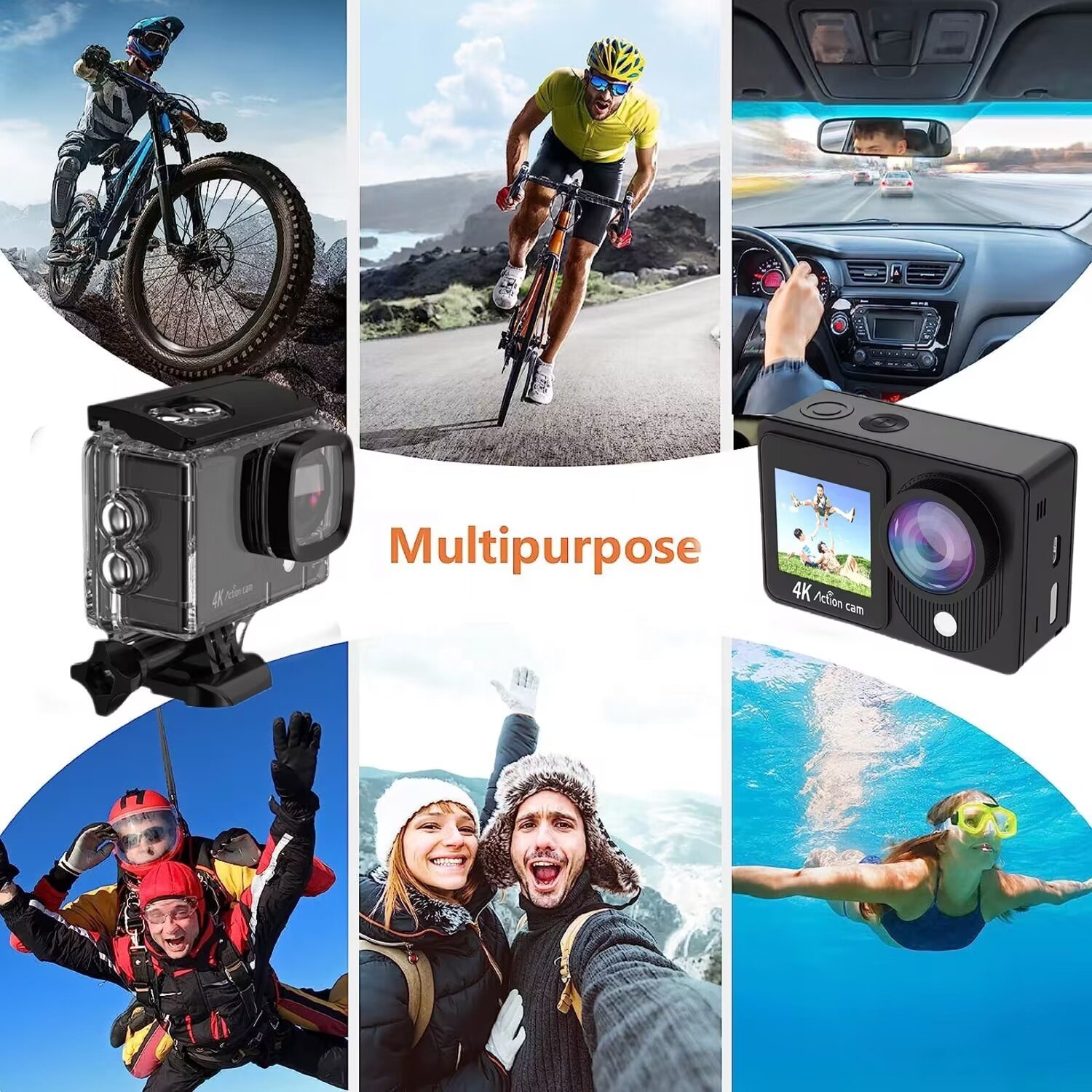 Factory wholesale 4K/30fps waterproof helmet sport camera 2 inch dual screen mini underwater 40M hd video cameras EIS action cam