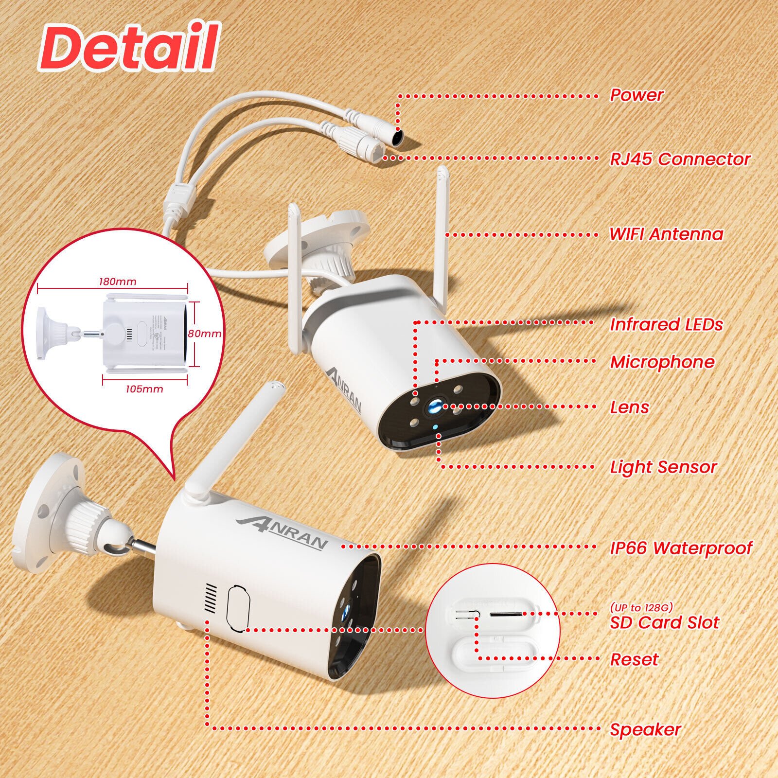 ANRAN HD 3MP WIFI Camera Outdoor home Motion Detection Two Way Audio Security Network Camera