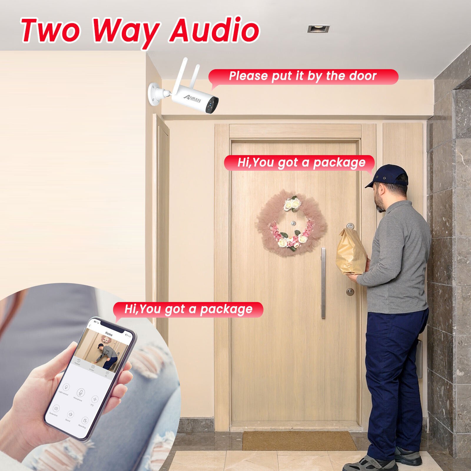 ANRAN HD 3MP WIFI Camera Outdoor home Motion Detection Two Way Audio Security Network Camera
