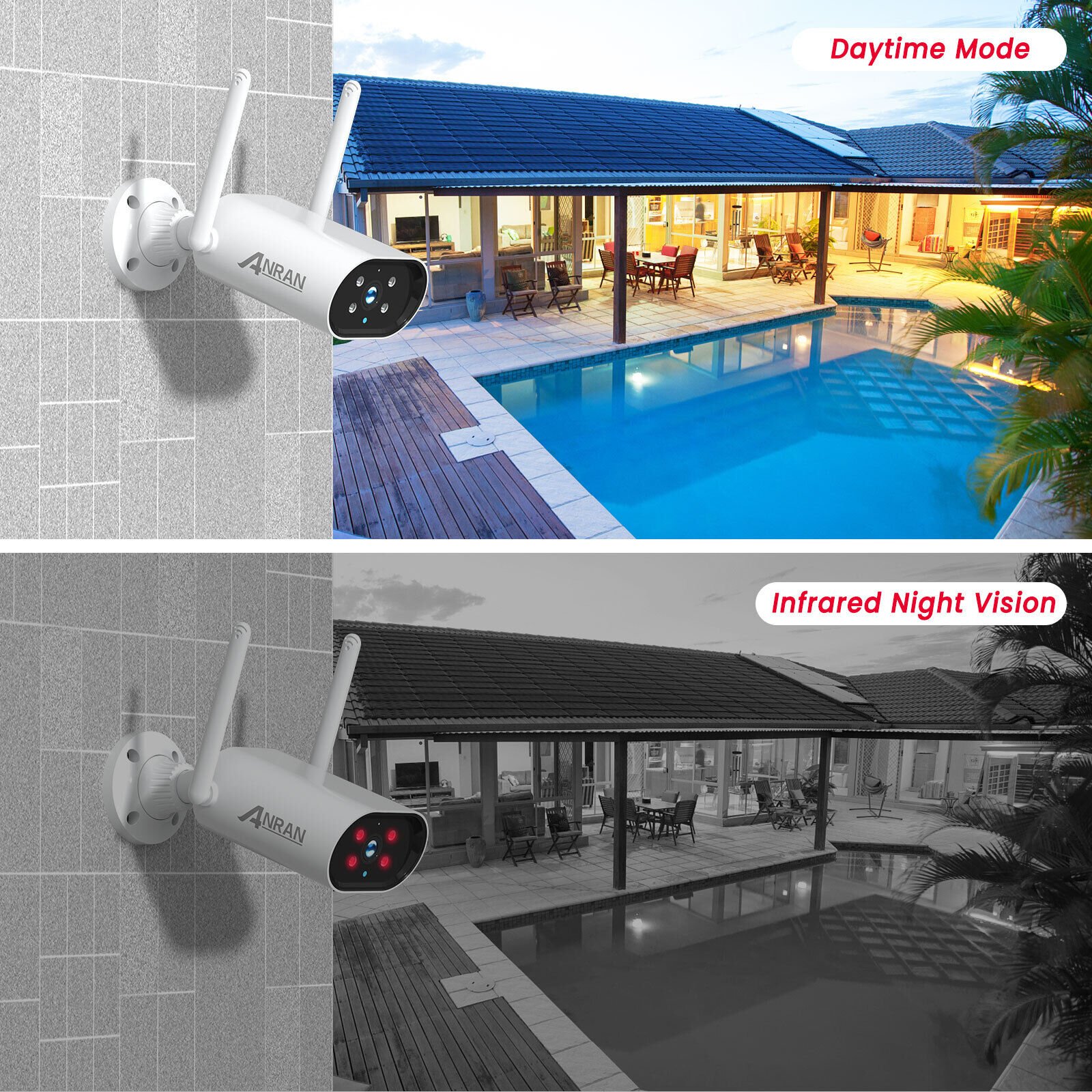 ANRAN HD 3MP WIFI Camera Outdoor home Motion Detection Two Way Audio Security Network Camera