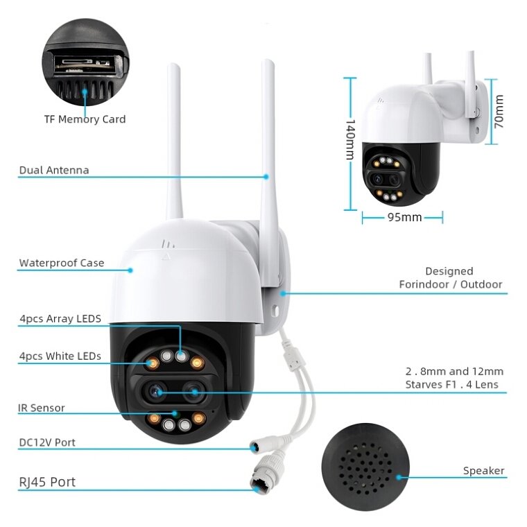 Haishamao Outdoor CCTV Wifi Video Surveillance Camera 2MP PTZ IP Camera 8x Zoom Dual-Lens Human Detect CCTV Camera