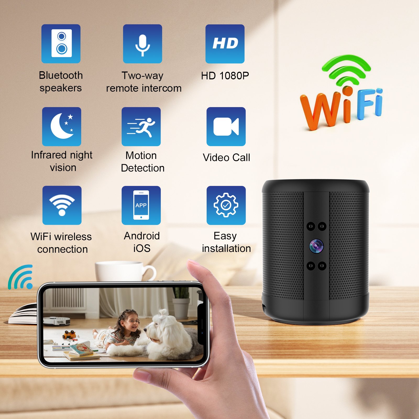 Multifunction portable speaker 3600mah slim wireless speaker camera with mini camera