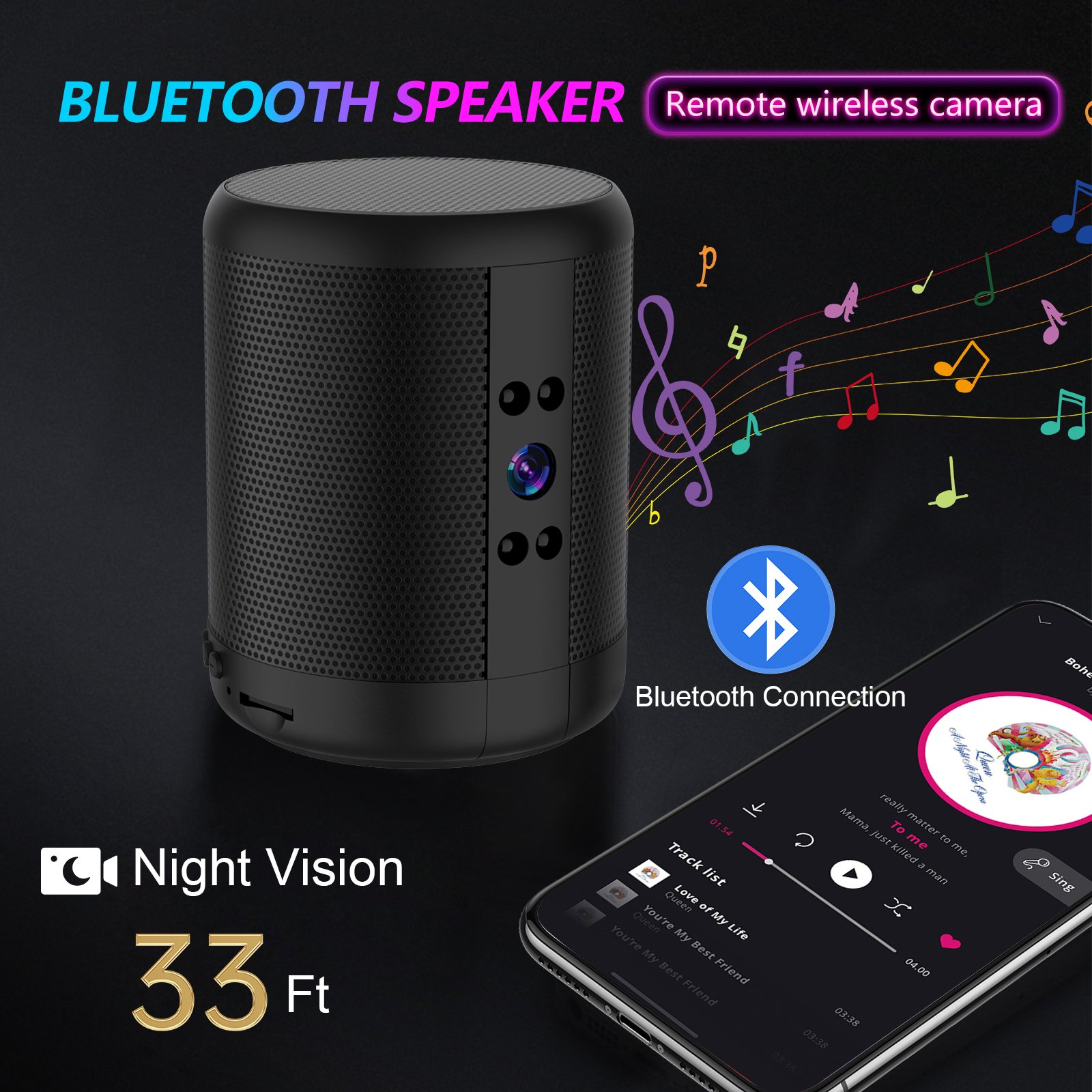 Multifunction portable speaker 3600mah slim wireless speaker camera with mini camera