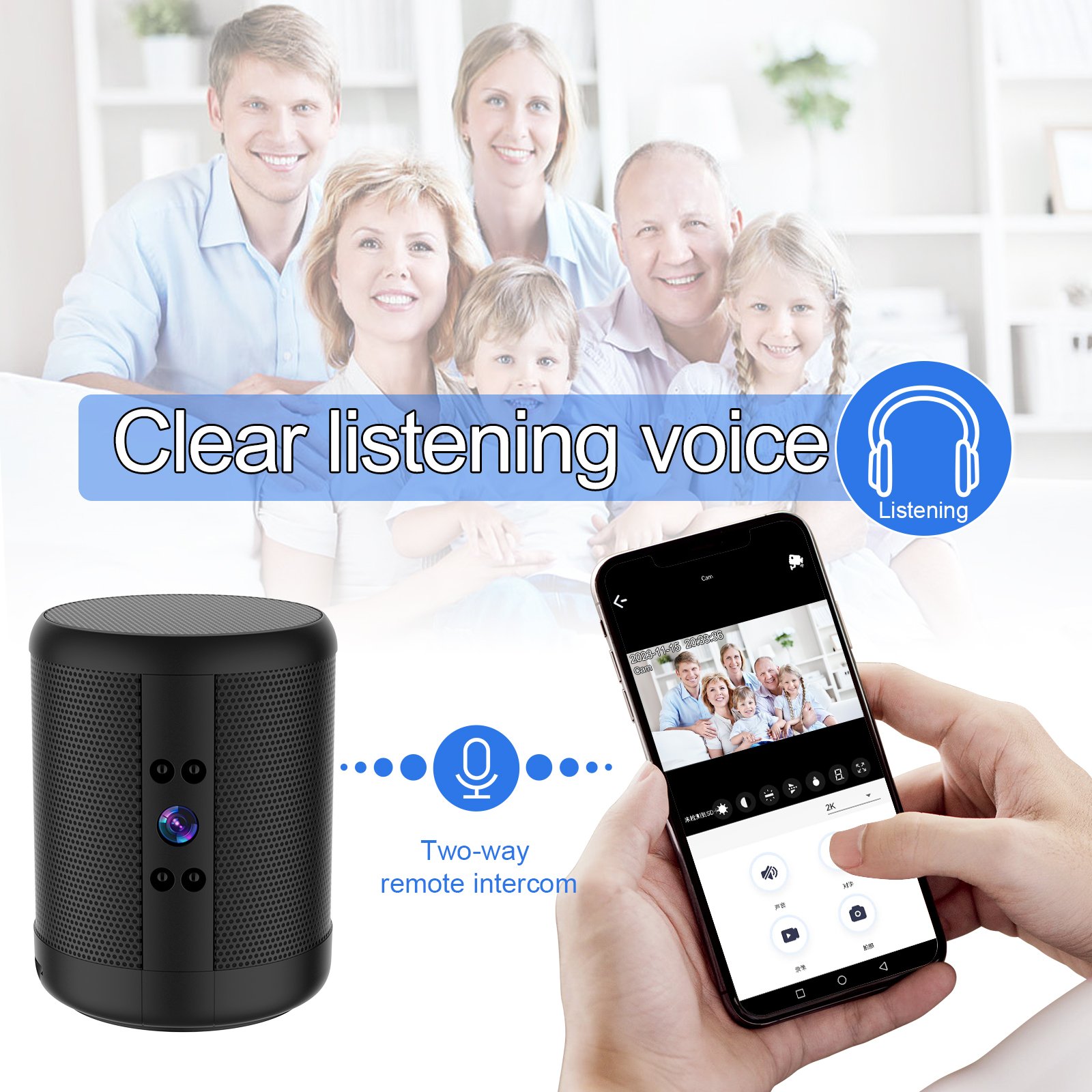 Multifunction portable speaker 3600mah slim wireless speaker camera with mini camera
