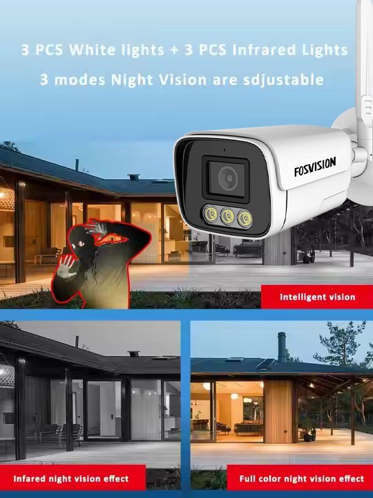 FOSVISION 3MP Wifi Camera ip bullet Outdoor wireless home surveillance video camera smart full color night vision With Audio