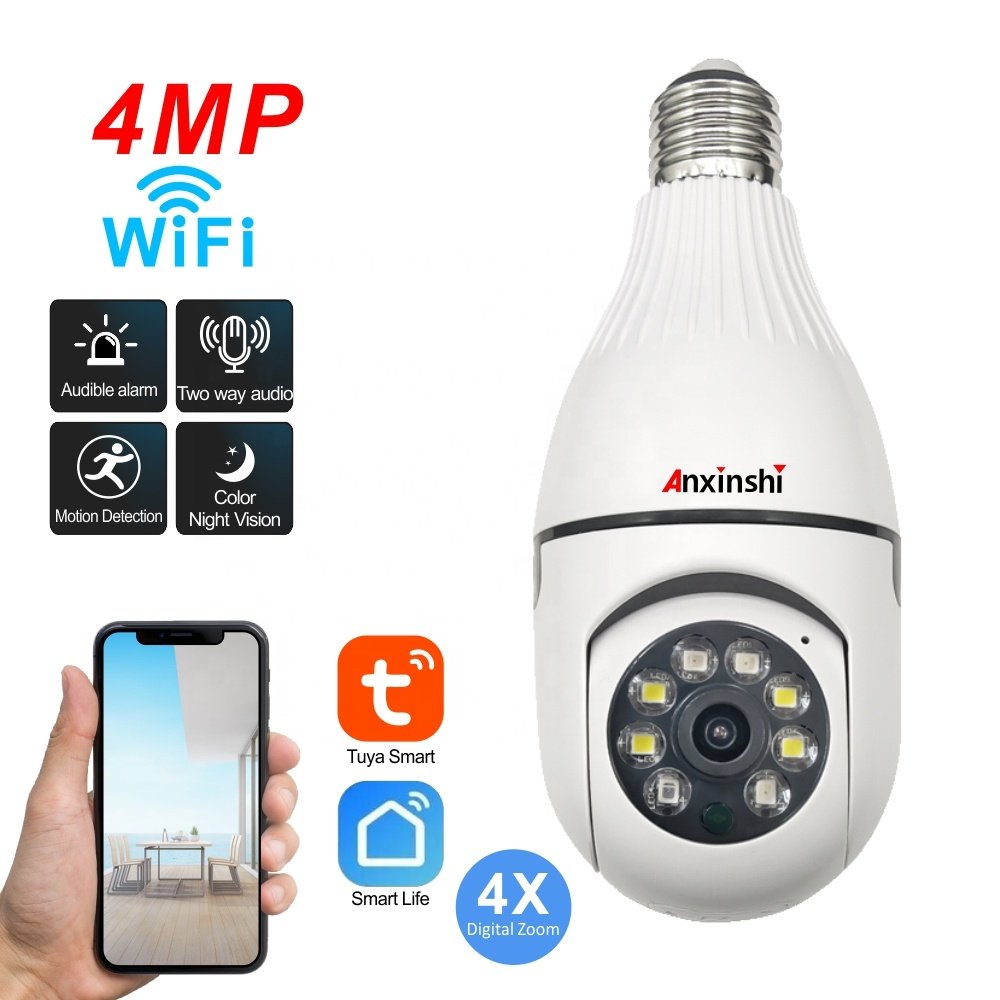 Anxinshi Wifi camera lamp WiFi 360 panoramic light bulb camera 4mp wifi dome camera