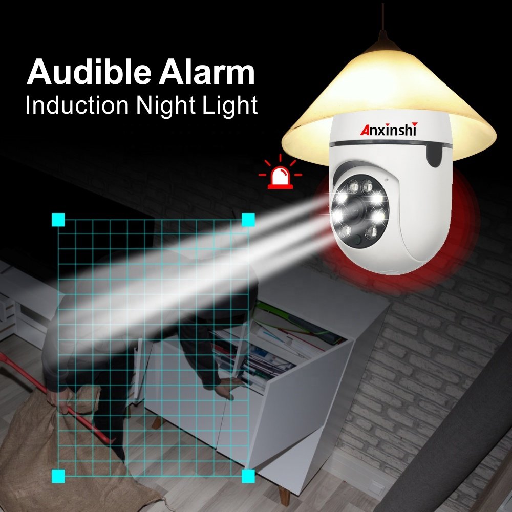 Anxinshi Wifi camera lamp WiFi 360 panoramic light bulb camera 4mp wifi dome camera