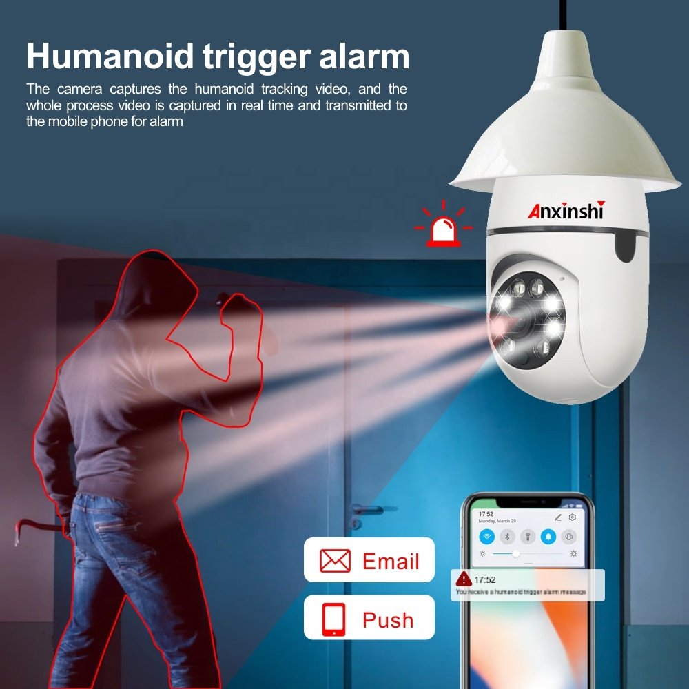 Anxinshi Wifi camera lamp WiFi 360 panoramic light bulb camera 4mp wifi dome camera