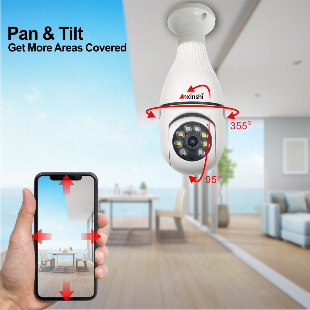 Anxinshi Wifi camera lamp WiFi 360 panoramic light bulb camera 4mp wifi dome camera