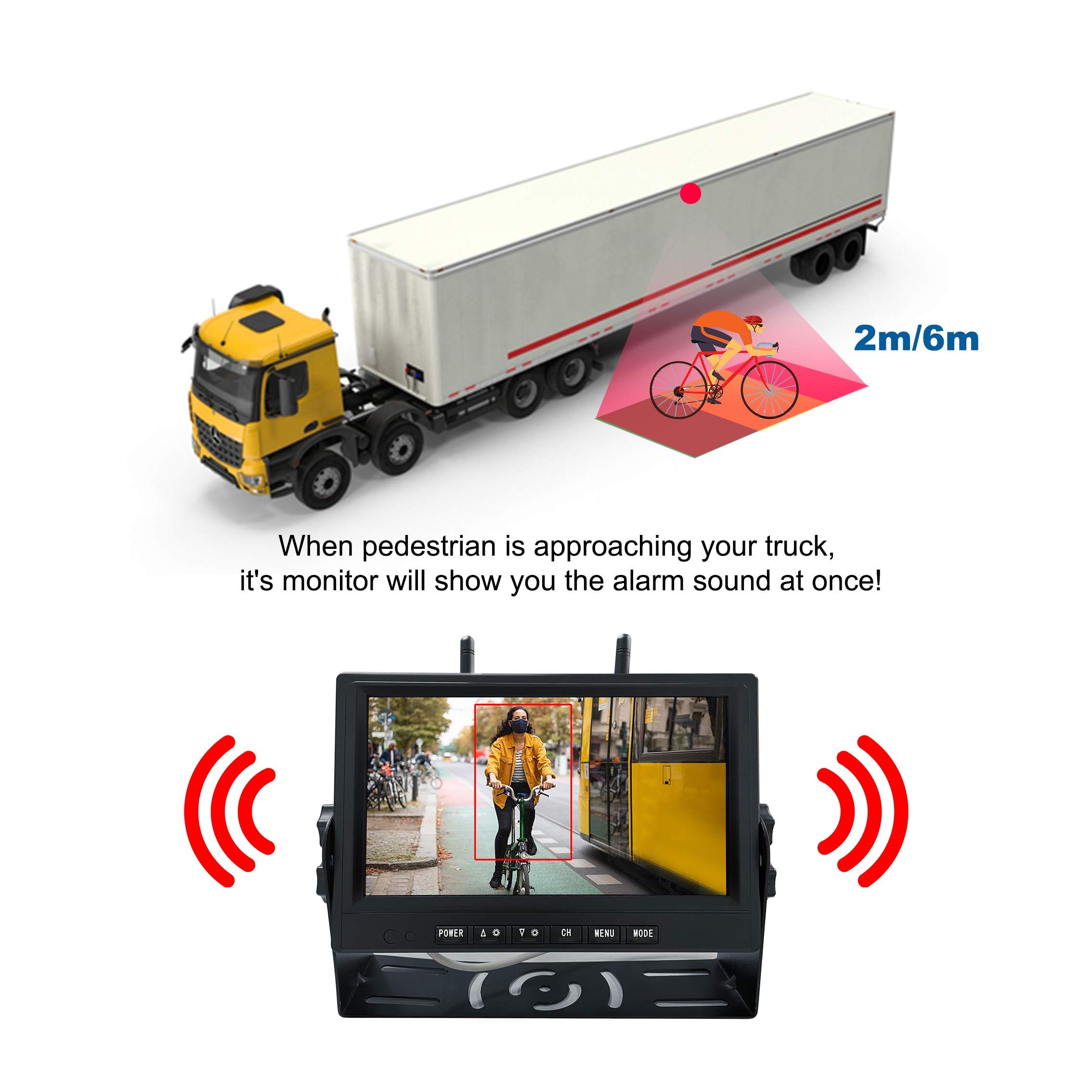 7 inch AHD BSD analog wireless car reverse camera system