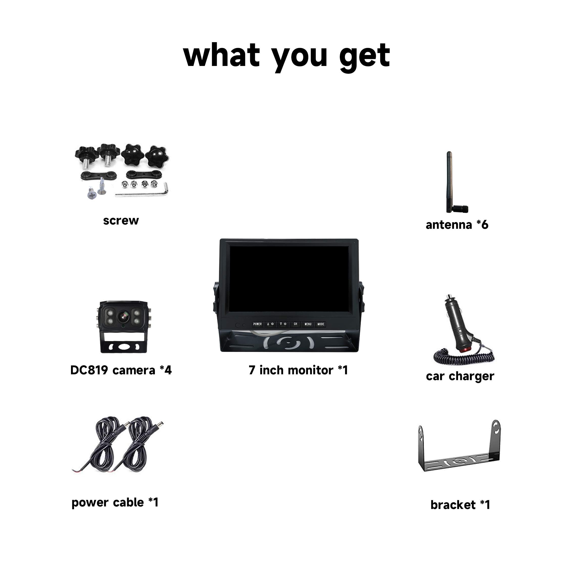 7 inch AHD BSD analog wireless car reverse camera system