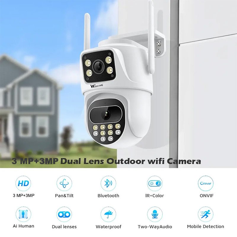 Wistino 6MP outdoor dual lens waterproof wifi camera Human Motion Tracking Color Night Vision network camera