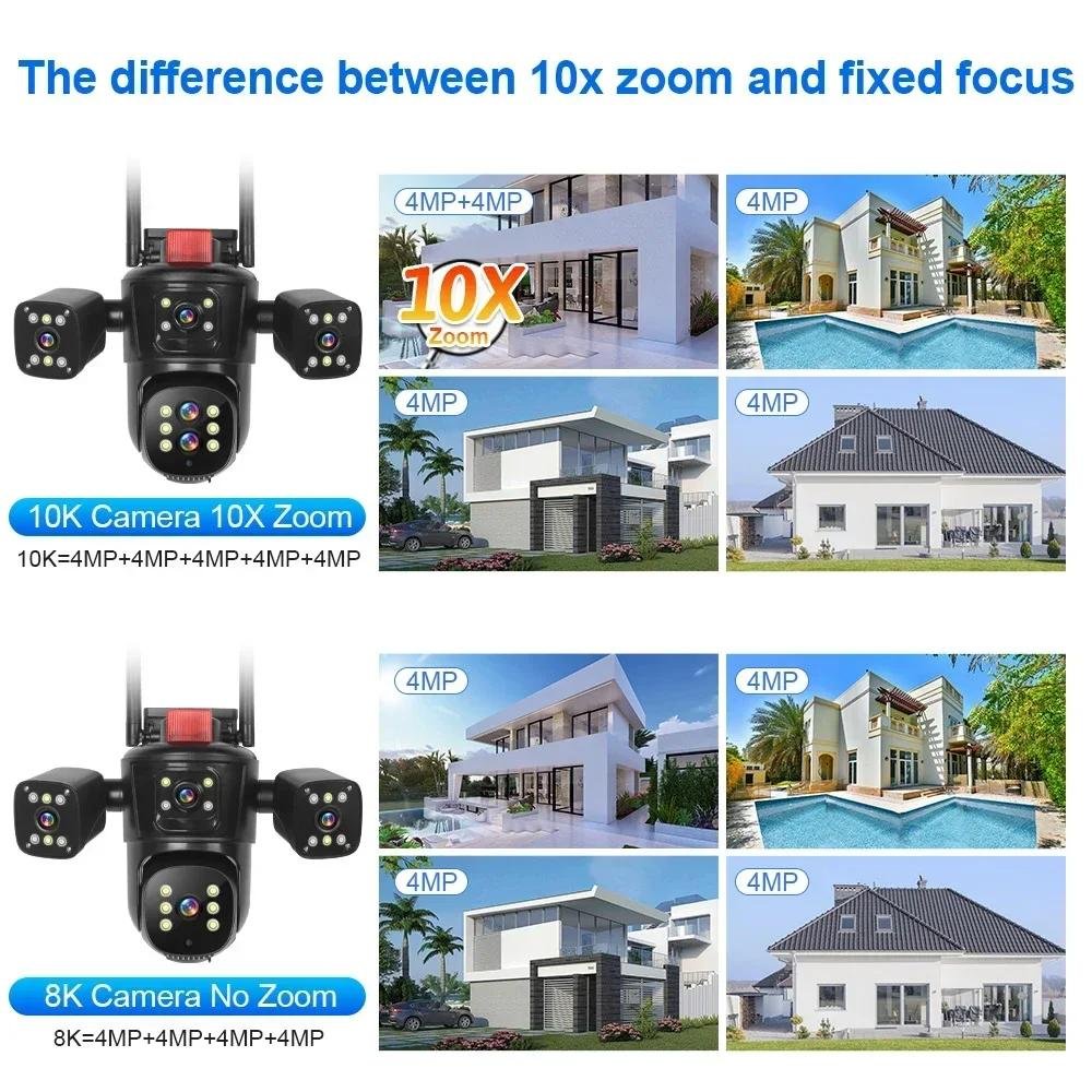 10K 20MP Five lens four-Screen 10X Optical Zoom Wireless IP cctv security camera wifi Color Night Vision Network camera