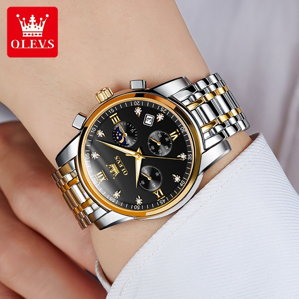 OLEVS 2858 Watch For Men Business Multi Time Zone Wristwatch High Quality Waterproof Feature Stainless Steel Quartz Watches