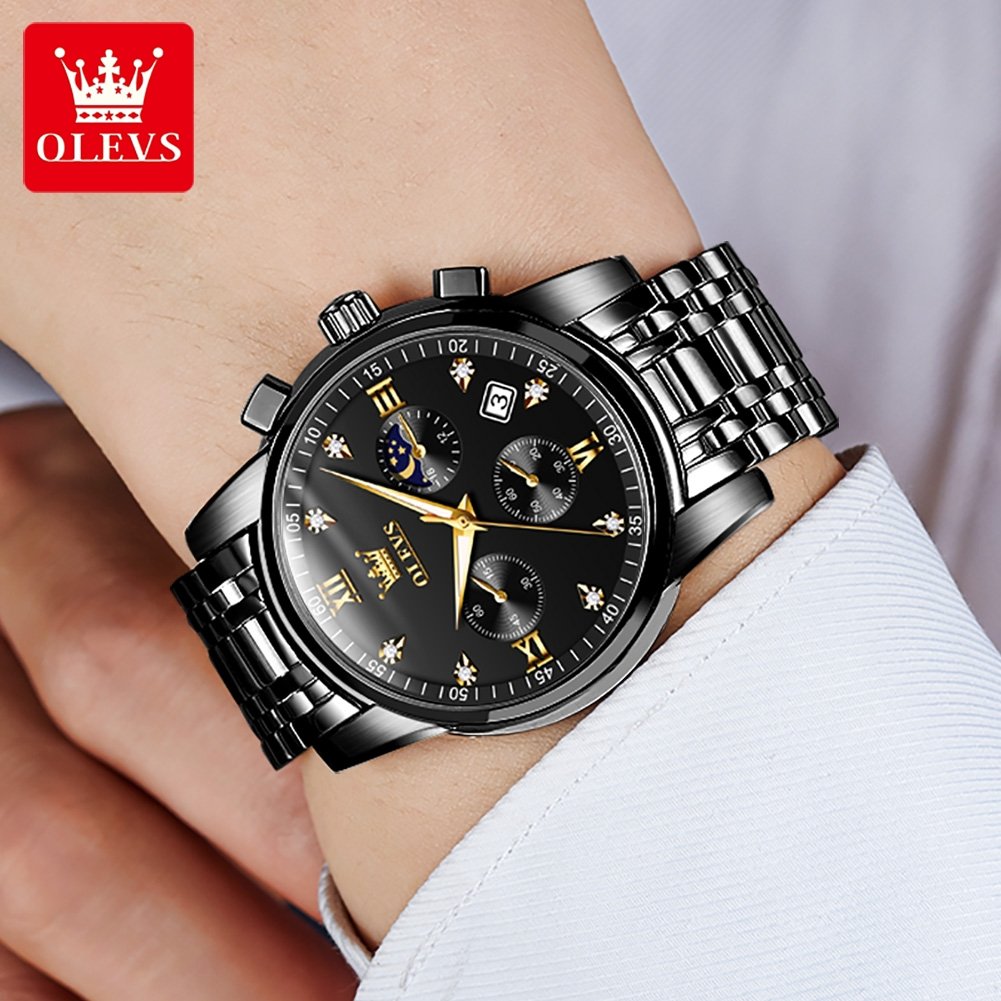 OLEVS 2858 Watch For Men Business Multi Time Zone Wristwatch High Quality Waterproof Feature Stainless Steel Quartz Watches