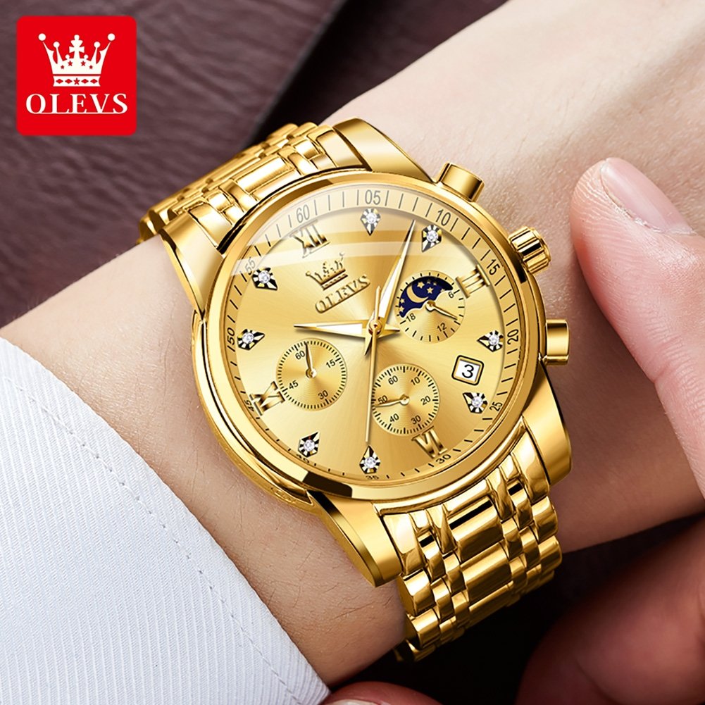 OLEVS 2858 Watch For Men Business Multi Time Zone Wristwatch High Quality Waterproof Feature Stainless Steel Quartz Watches