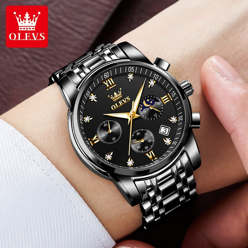 OLEVS 2858 Watch For Men Business Multi Time Zone Wristwatch High Quality Waterproof Feature Stainless Steel Quartz Watches