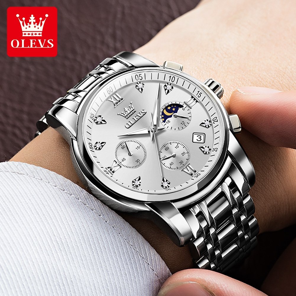 OLEVS 2858 Watch For Men Business Multi Time Zone Wristwatch High Quality Waterproof Feature Stainless Steel Quartz Watches