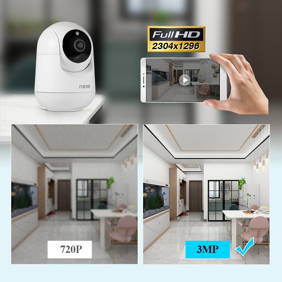 KERUI 3MP Indoor Camera Wifi Home Security Tuya Smart Network Camera Wireless Indoor Camera Motion Tracking