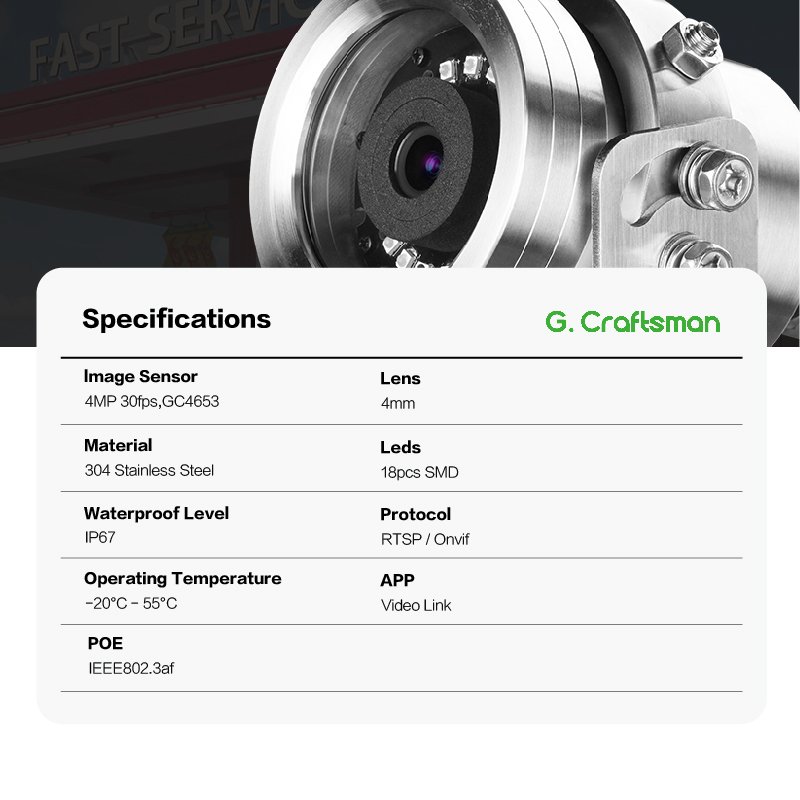 GA-EX1FI-M4G Gcraftsman 4MP infrared industrial explosion-proof IP Night Vision camera stainless steel Housing IP67 Weatherproof