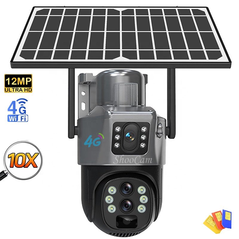 New 10x Optical Zoom 8MP Solar Camera 4g Sim Card Home Security PTZ 360 Degree AI Motion Detection IP CCTV System Network Camera