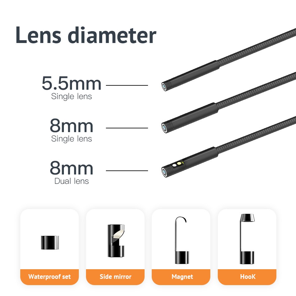 Inskam113B 5.5mm 5m Hard Cable Portable Waterproof Video Inspection Camera Borescope Endoscope Camera for Car Machine