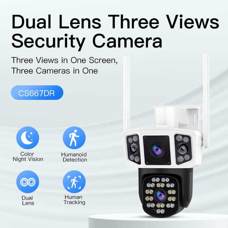 Okam Pro IP HD Network Smart Dual Lens Cloud Storage PTZ Human Detection IP Wireless Wifi Auto Track Zoom Cctv Security Camera