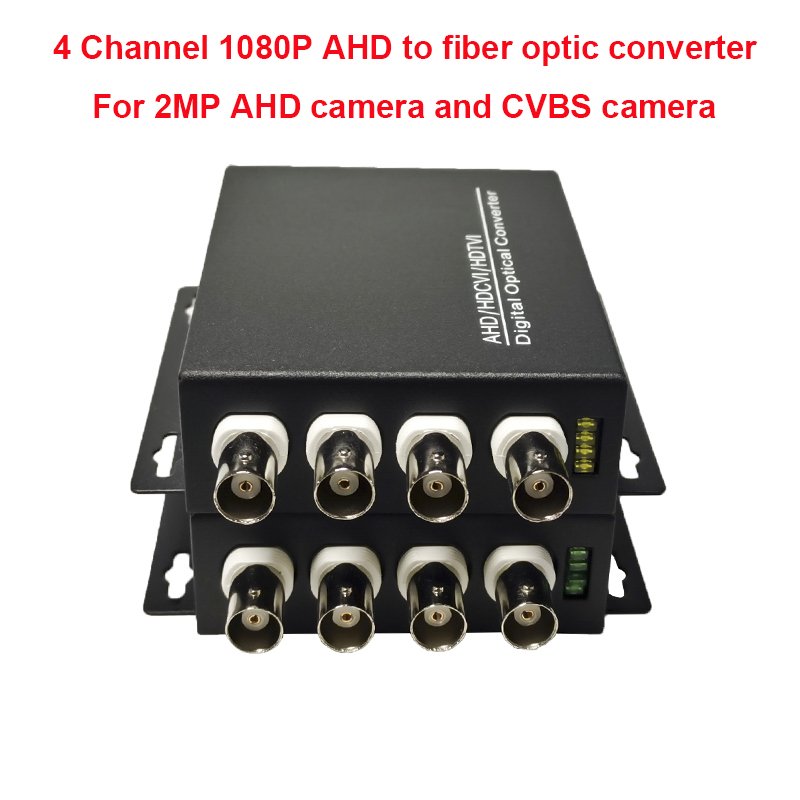 4 Channel 1080P AHD BNC to Fiber Media Converter AHD Over Fiber HD Analog Transmitter Receiver Kit for 2MP Camera CCTV System
