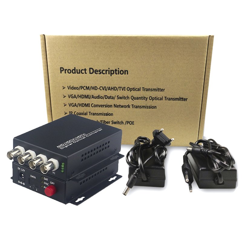 4 Channel 1080P AHD BNC to Fiber Media Converter AHD Over Fiber HD Analog Transmitter Receiver Kit for 2MP Camera CCTV System