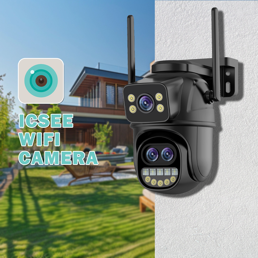 ICSEE Dual Lens Network Dome Camera 3MP+3MP Day Night Black Outdoor Security CCTV Night Vision WIFI Supervisory PTZ CMOS Sensor