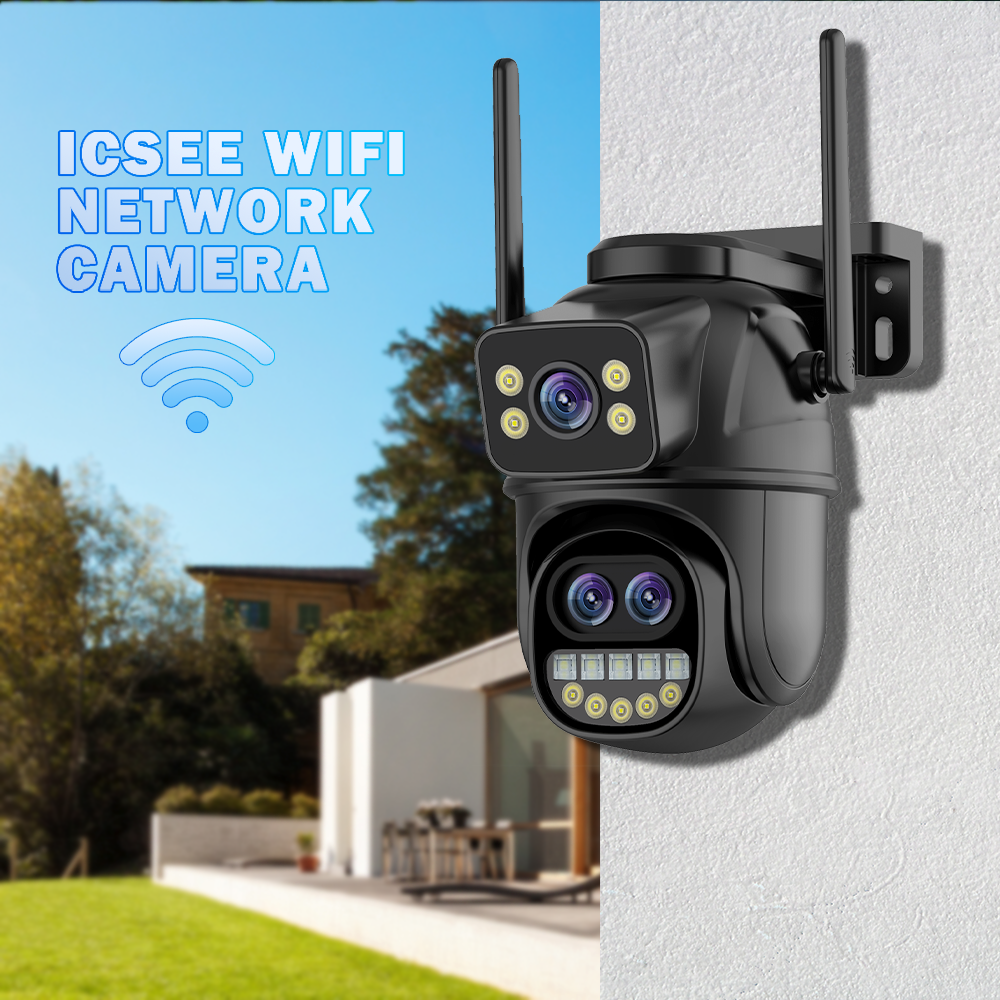 ICSEE Dual Lens Network Dome Camera 3MP+3MP Day Night Black Outdoor Security CCTV Night Vision WIFI Supervisory PTZ CMOS Sensor