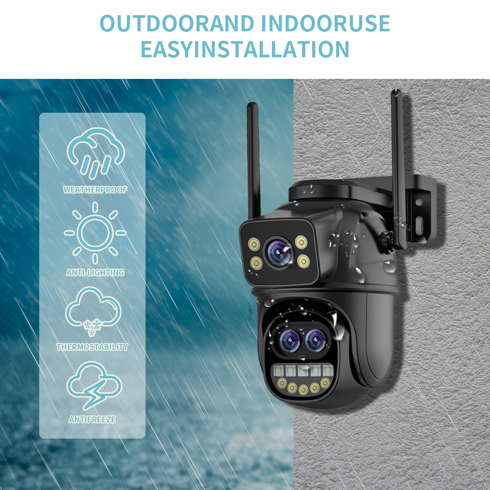 ICSEE Dual Lens Network Dome Camera 3MP+3MP Day Night Black Outdoor Security CCTV Night Vision WIFI Supervisory PTZ CMOS Sensor