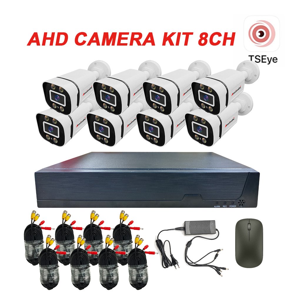 Anxinshi Brand cctv camera system Full Color 1MP 2MP 5MP Bullet Camera 8 Channel with DVR monitoring camera