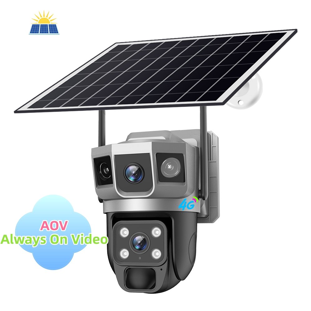 V380PRO Newest Arrival Blacklight 4mp Dual Lens AOV Solar Powered Battery Camera 4G Network Outdoor Solar PTZ Camera