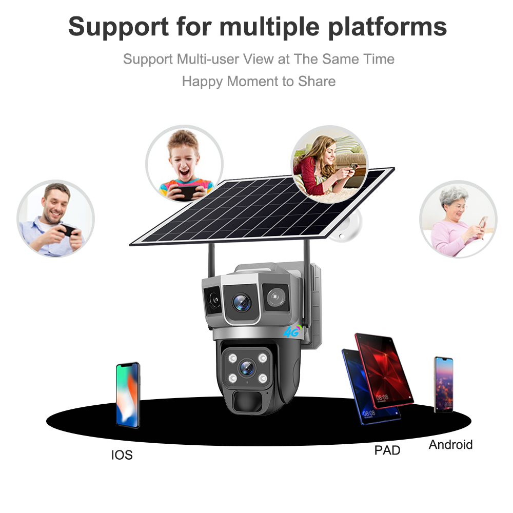 V380PRO Newest Arrival Blacklight 4mp Dual Lens AOV Solar Powered Battery Camera 4G Network Outdoor Solar PTZ Camera