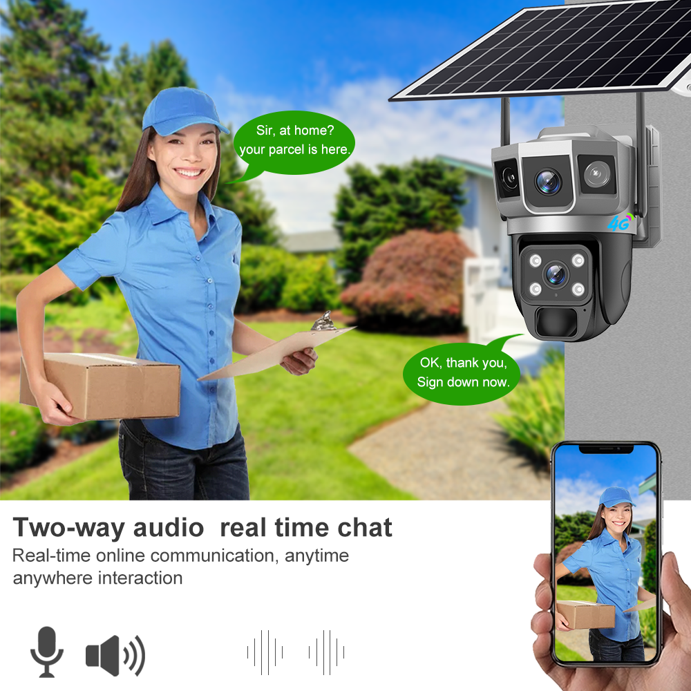 V380PRO Newest Arrival Blacklight 4mp Dual Lens AOV Solar Powered Battery Camera 4G Network Outdoor Solar PTZ Camera