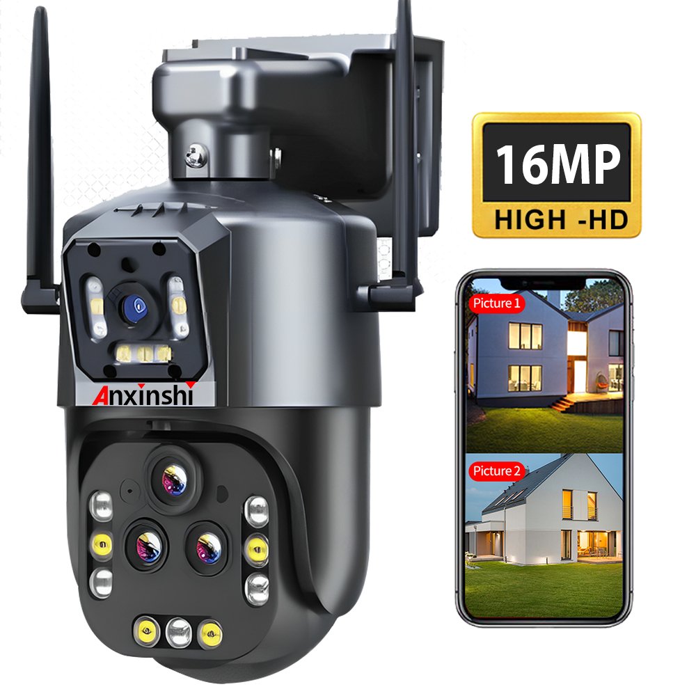 16MP Human Tracking Dual Lens WiFi PTZ Network Camera with Free Horns IP66 Wireless Camera