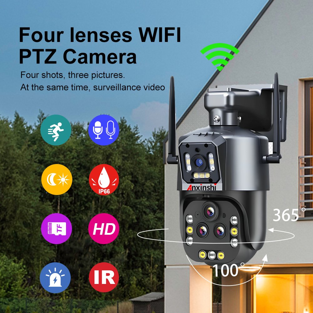 16MP Human Tracking Dual Lens WiFi PTZ Network Camera with Free Horns IP66 Wireless Camera