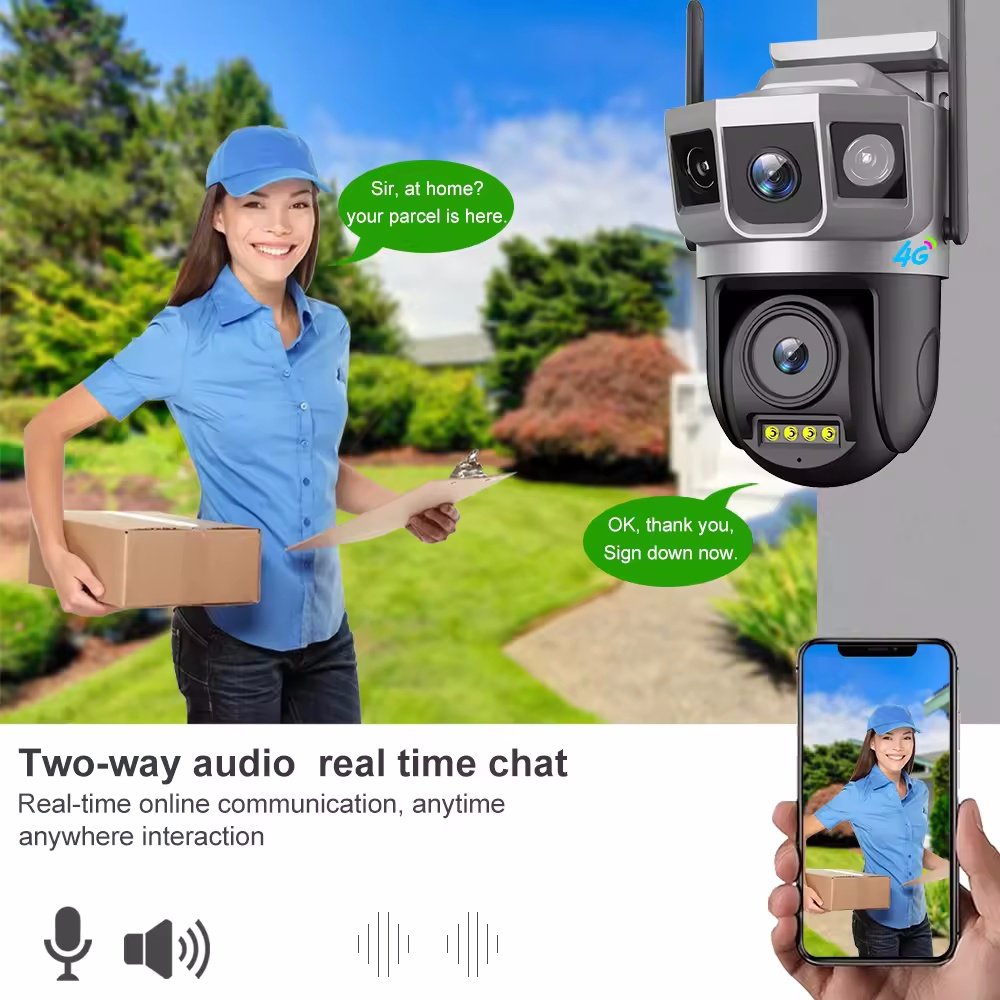 New Trend Three Screens 4MP 2K Wireless WiFi 4G LTE CCTV PTZ Outdoor Camera V380 Pro Dual Lens 4G Sim Card WiFi Security Camera