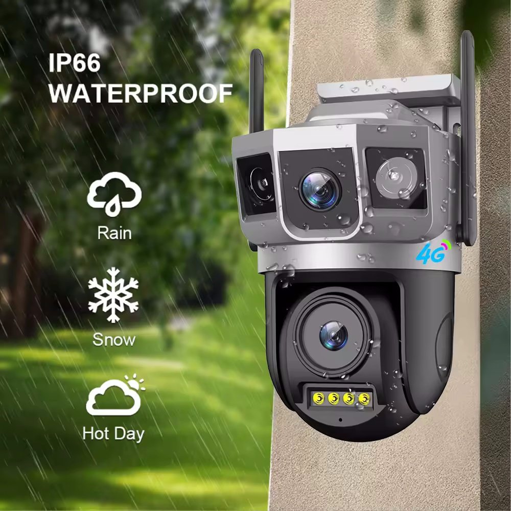 New Trend Three Screens 4MP 2K Wireless WiFi 4G LTE CCTV PTZ Outdoor Camera V380 Pro Dual Lens 4G Sim Card WiFi Security Camera