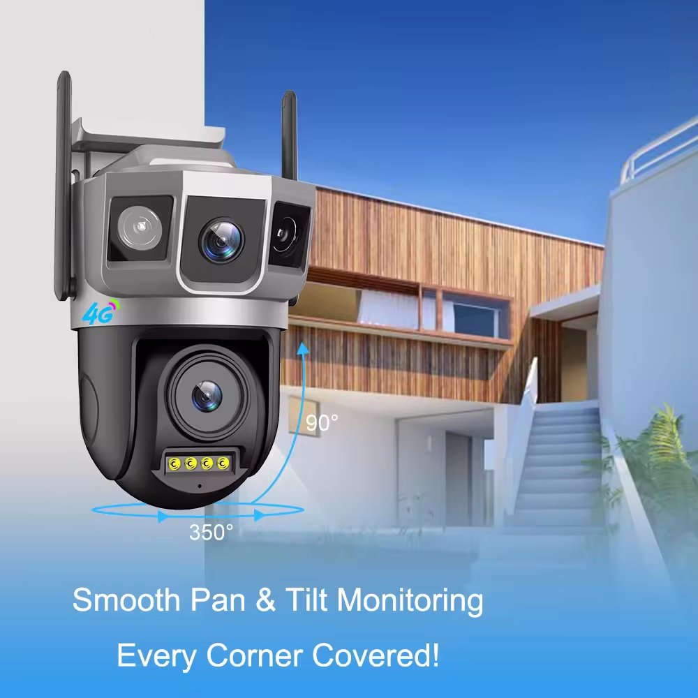 New Trend Three Screens 4MP 2K Wireless WiFi 4G LTE CCTV PTZ Outdoor Camera V380 Pro Dual Lens 4G Sim Card WiFi Security Camera