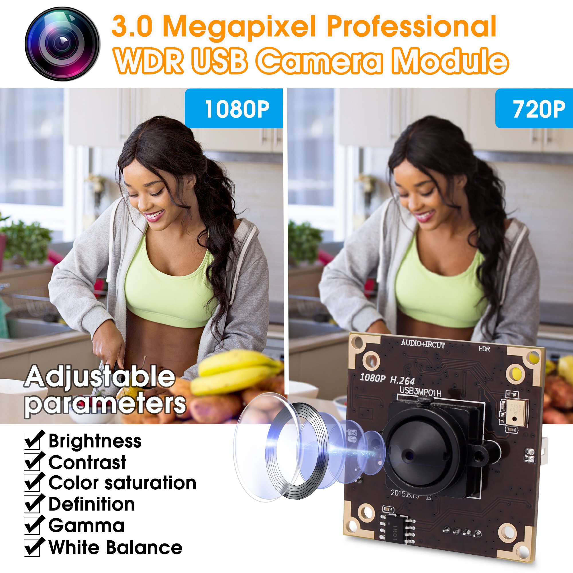 ELP Tiny Pinhole Camera Module HD Driverless 3MP 2MP 30fps H264 WDR Audio USB Mini Security Camera UVC For Linux Android Windows
