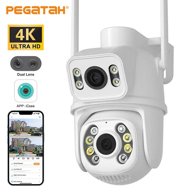 8MP Wifi PTZ 4K Dual Lens IP CCTV Camera Outdoor Wireless Security Surveillance Night Vision Auto Tracking Cloud/NVR ICSee Brand