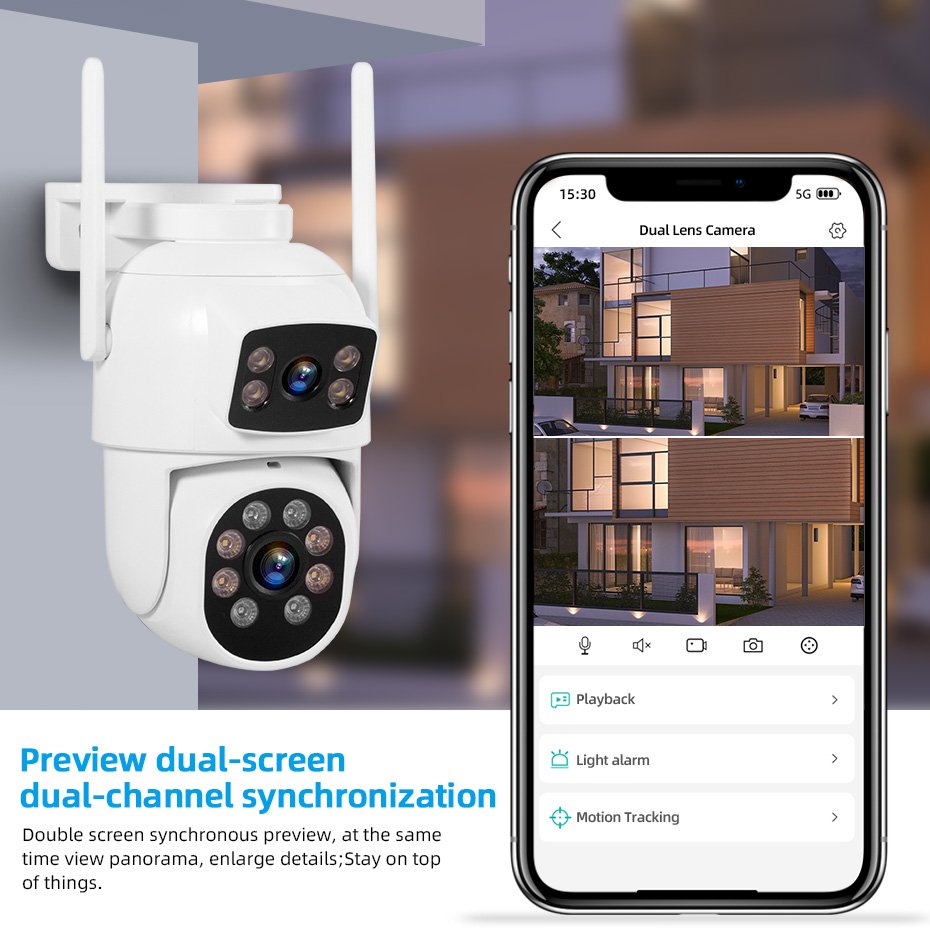 New Arrival 6MP Dual Lens Outdoor Camera Color Night Version Wireless Network Dome Camera Motion Tracking Network PTZ Camera