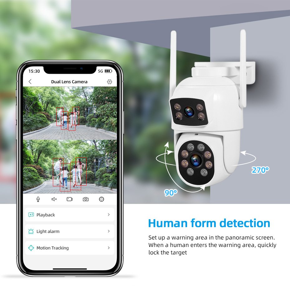 New Arrival 6MP Dual Lens Outdoor Camera Color Night Version Wireless Network Dome Camera Motion Tracking Network PTZ Camera