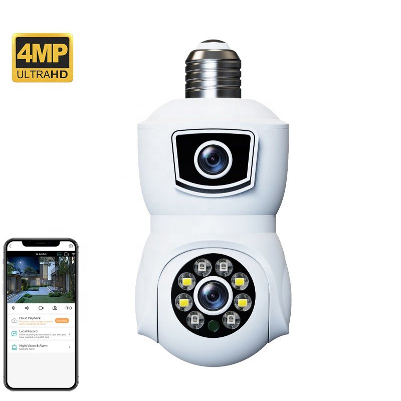 V380 Smart Home E27 360 PTZ Wifi Network Human Motion Tracking Bulb Type Dual Lens Surveillance Wall Mounted Cctv Ip Camera