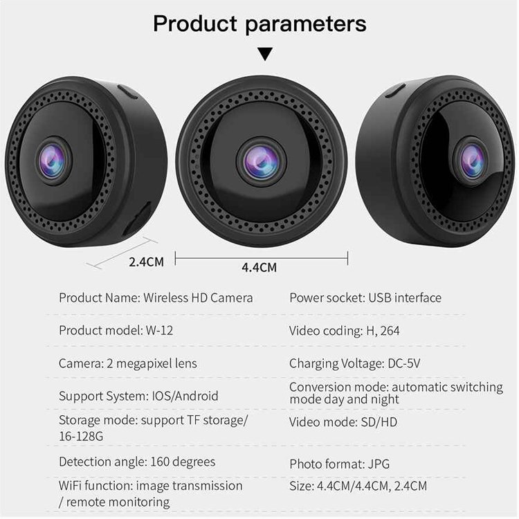 W12 HD Wireless camera Security WiFi cameras 1080p hd mini camera wireless wifi for Home Car Office